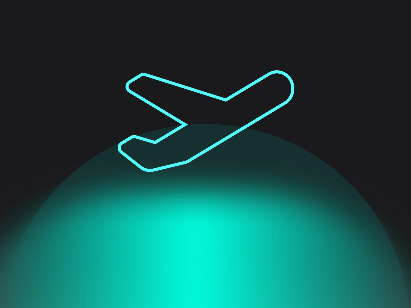 A graphic representation of a airplane taking off with the shape of the setting sun in the background.